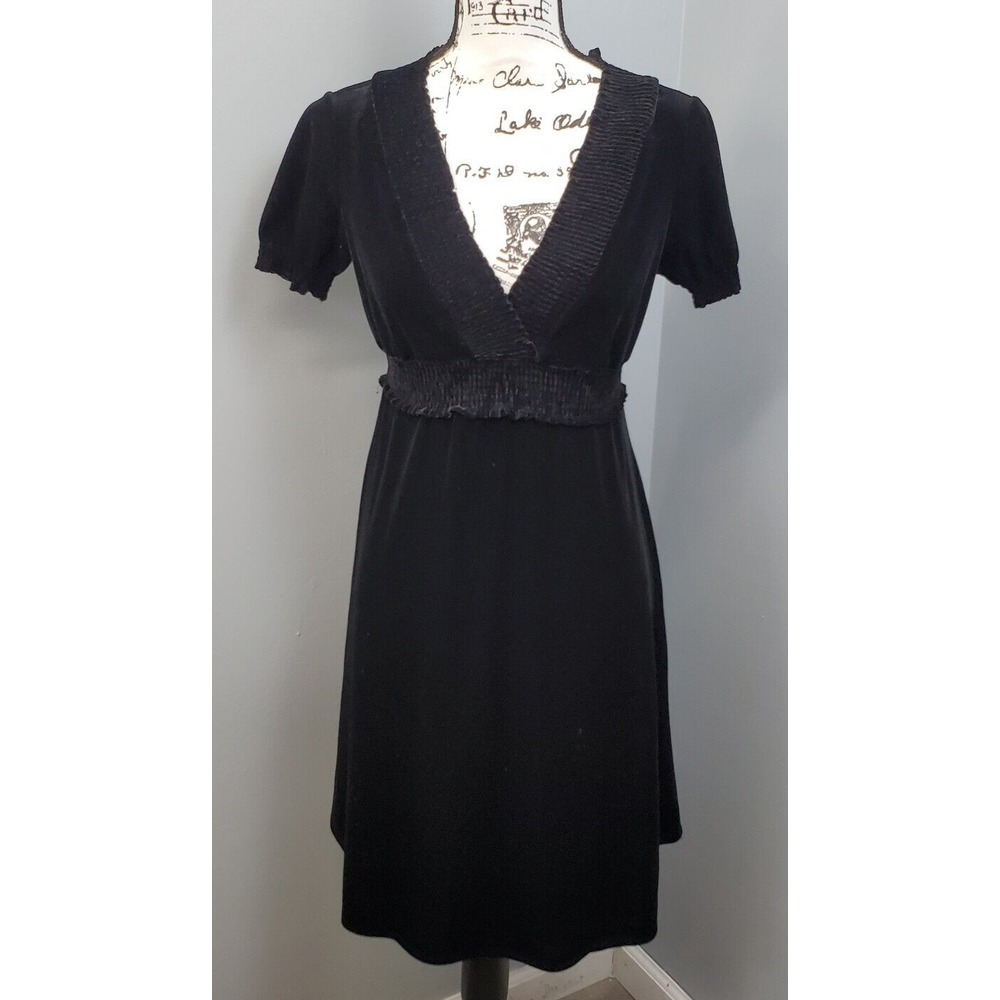 Suzi Chin Velvet Dress Women's Petite 4 Black Maggy Boutique Stretch Wrap V-Neck